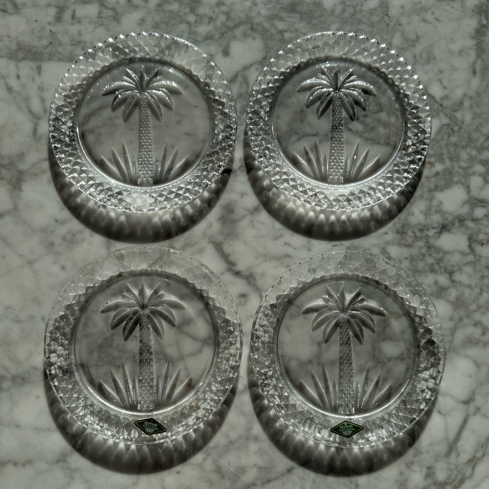 Godinger Shannon Crystal South Beach palm tree dessert plates NWT 7.5-inch